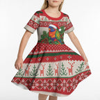 Aussie Rainbow Lorikeets Christmas Kid Short Sleeve Dress Festive Knitted Pattern Inspired