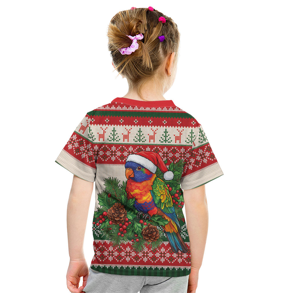 Aussie Rainbow Lorikeets Christmas Kid T Shirt Festive Knitted Pattern Inspired