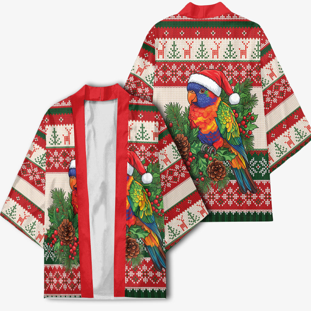 Aussie Rainbow Lorikeets Christmas Kimono Festive Knitted Pattern Inspired