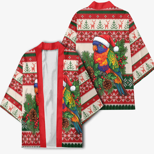 Aussie Rainbow Lorikeets Christmas Kimono Festive Knitted Pattern Inspired