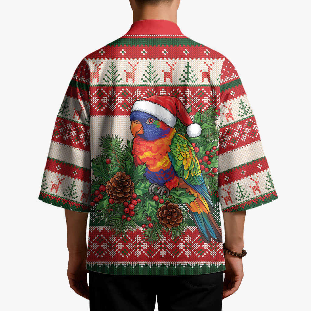 Aussie Rainbow Lorikeets Christmas Kimono Festive Knitted Pattern Inspired