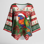 Aussie Rainbow Lorikeets Christmas Kimono Sleeve Blouse Festive Knitted Pattern Inspired
