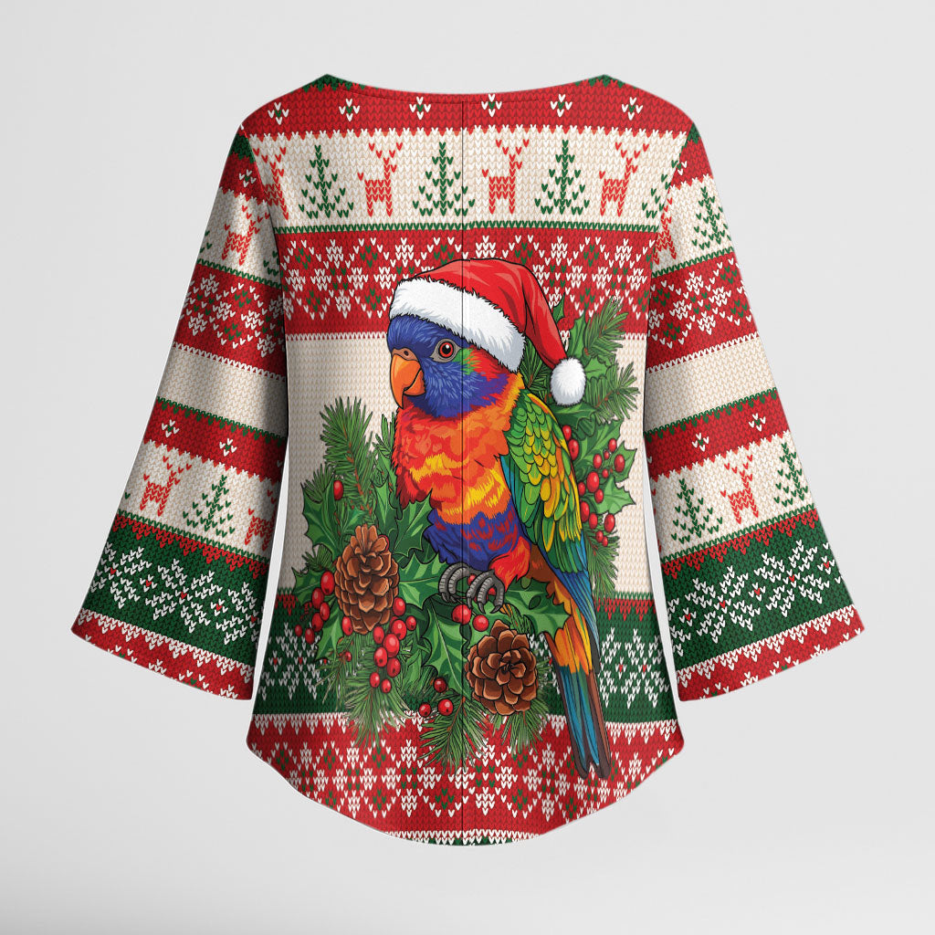 Aussie Rainbow Lorikeets Christmas Kimono Sleeve Blouse Festive Knitted Pattern Inspired