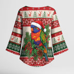 Aussie Rainbow Lorikeets Christmas Kimono Sleeve Blouse Festive Knitted Pattern Inspired