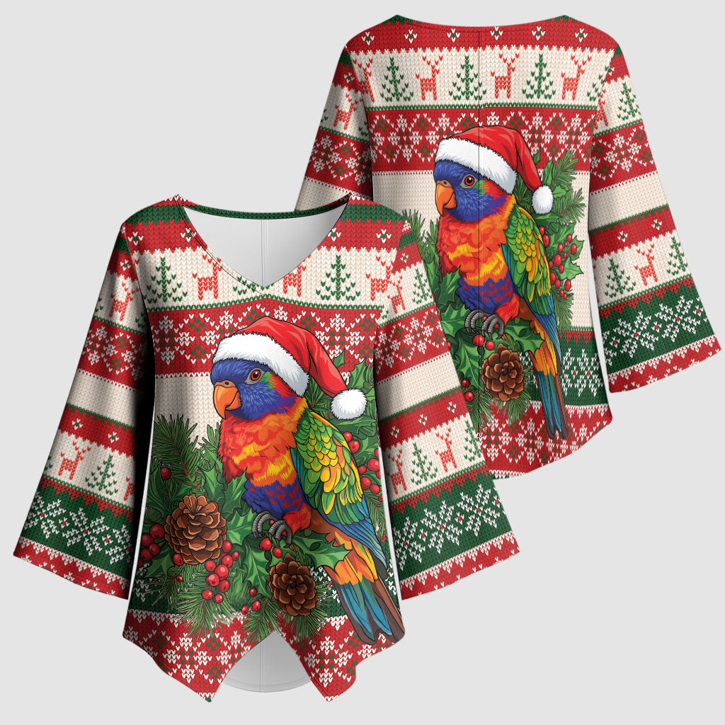 Aussie Rainbow Lorikeets Christmas Kimono Sleeve Blouse Festive Knitted Pattern Inspired
