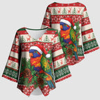 Aussie Rainbow Lorikeets Christmas Kimono Sleeve Blouse Festive Knitted Pattern Inspired