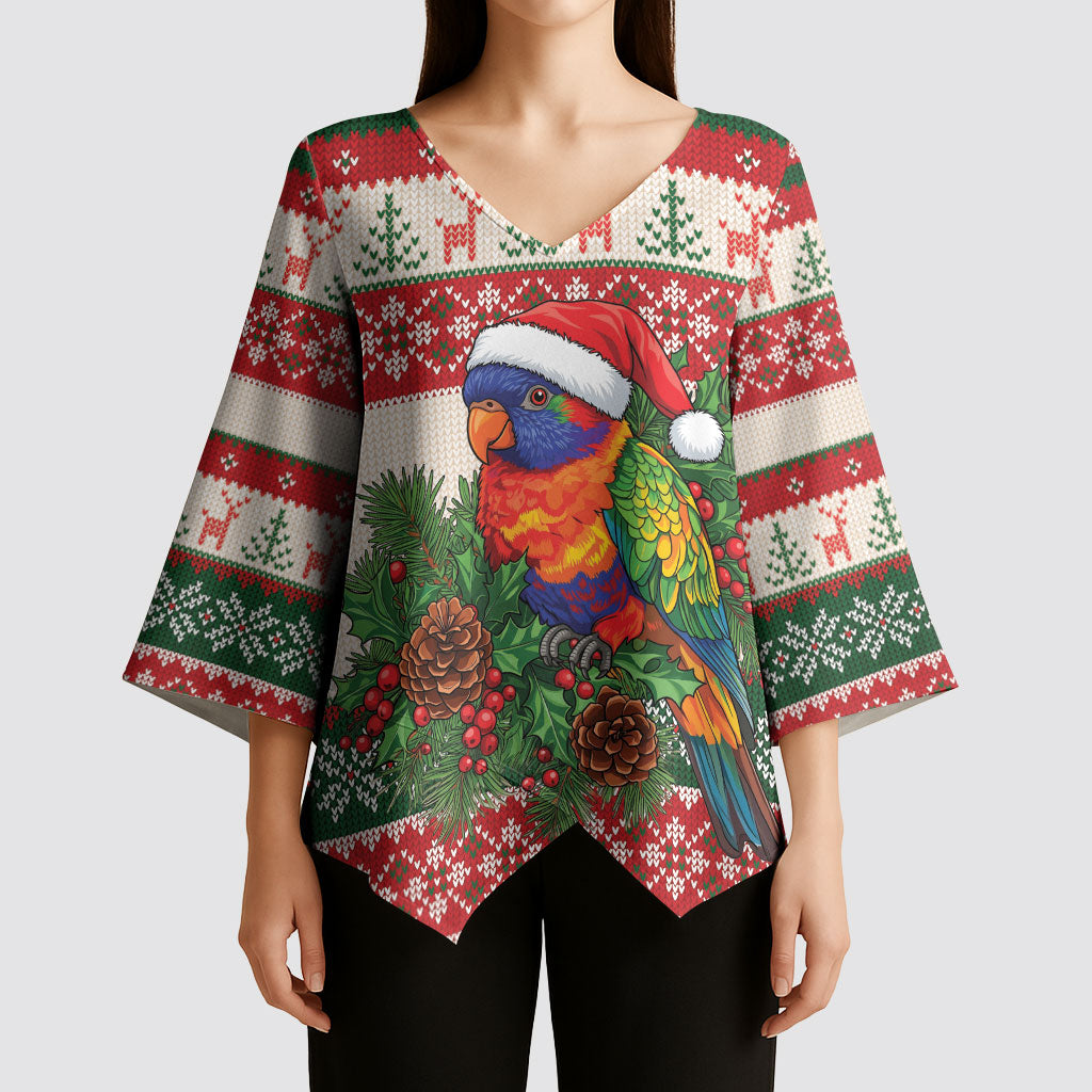 Aussie Rainbow Lorikeets Christmas Kimono Sleeve Blouse Festive Knitted Pattern Inspired