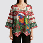 Aussie Rainbow Lorikeets Christmas Kimono Sleeve Blouse Festive Knitted Pattern Inspired