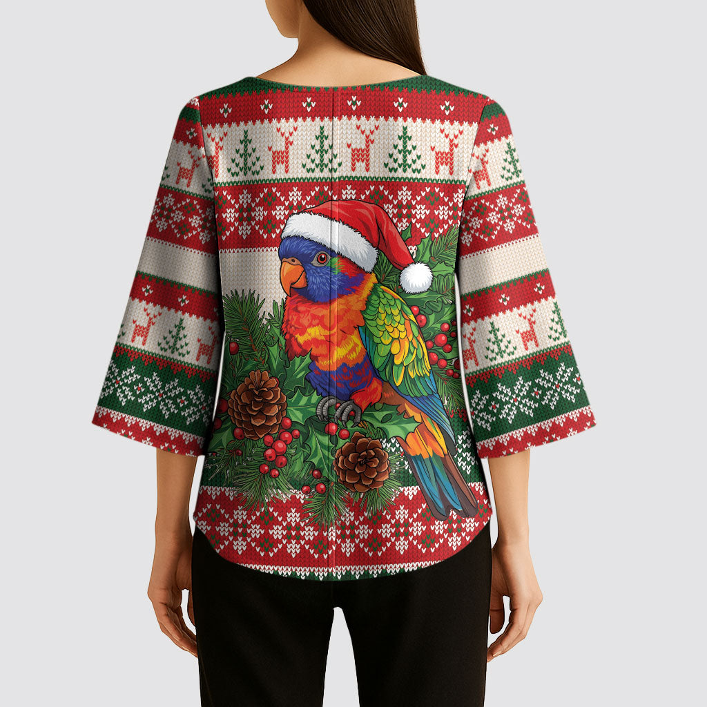 Aussie Rainbow Lorikeets Christmas Kimono Sleeve Blouse Festive Knitted Pattern Inspired