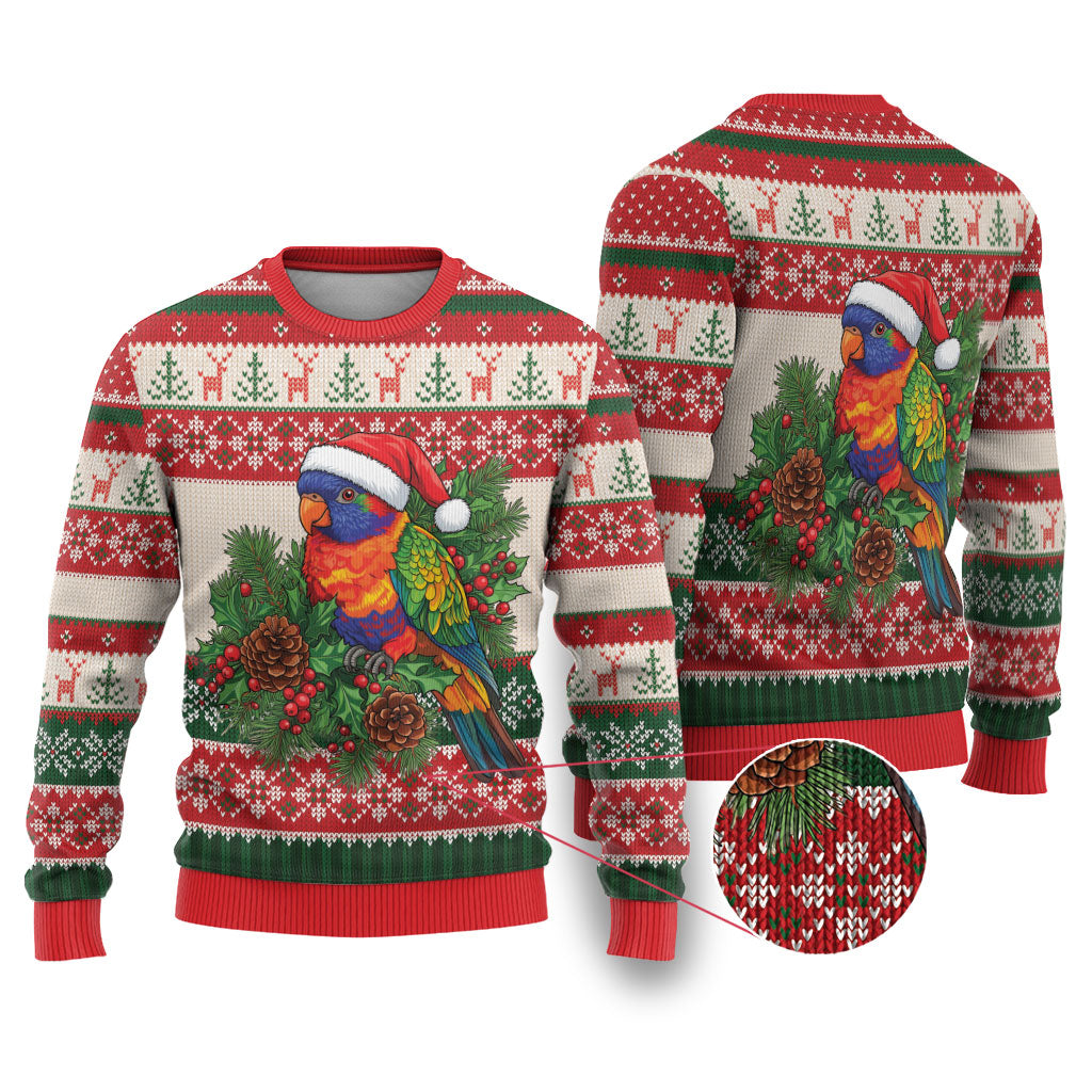 Aussie Rainbow Lorikeets Christmas Ugly Christmas Sweater Festive Knitted Pattern Inspired
