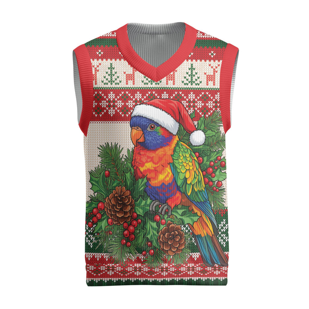 Aussie Rainbow Lorikeets Christmas Knitted V-Neck Vest Festive Knitted Pattern Inspired