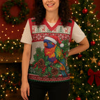 Aussie Rainbow Lorikeets Christmas Knitted V-Neck Vest Festive Knitted Pattern Inspired
