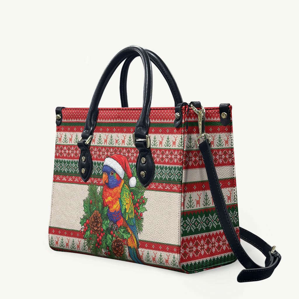 Aussie Rainbow Lorikeets Christmas Leather Bag Festive Knitted Pattern Inspired