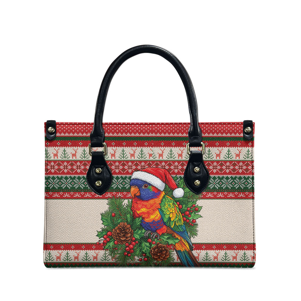 Aussie Rainbow Lorikeets Christmas Leather Bag Festive Knitted Pattern Inspired