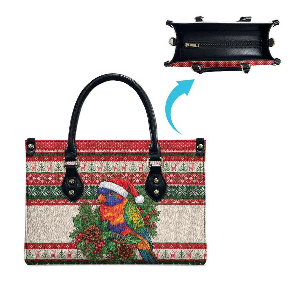 Aussie Rainbow Lorikeets Christmas Leather Bag Festive Knitted Pattern Inspired