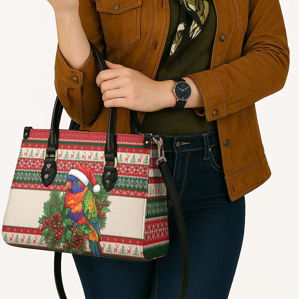 Aussie Rainbow Lorikeets Christmas Leather Bag Festive Knitted Pattern Inspired