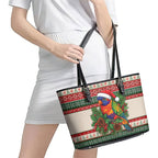Aussie Rainbow Lorikeets Christmas Leather Tote Bag Festive Knitted Pattern Inspired