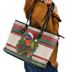 Aussie Rainbow Lorikeets Christmas Leather Tote Bag Festive Knitted Pattern Inspired