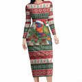 Aussie Rainbow Lorikeets Christmas Long Sleeve Bodycon Dress Festive Knitted Pattern Inspired