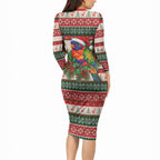 Aussie Rainbow Lorikeets Christmas Long Sleeve Bodycon Dress Festive Knitted Pattern Inspired