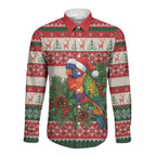 Aussie Rainbow Lorikeets Christmas Long Sleeve Button Shirt Festive Knitted Pattern Inspired