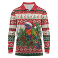 Aussie Rainbow Lorikeets Christmas Long Sleeve Polo Shirt Festive Knitted Pattern Inspired