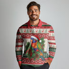 Aussie Rainbow Lorikeets Christmas Long Sleeve Polo Shirt Festive Knitted Pattern Inspired