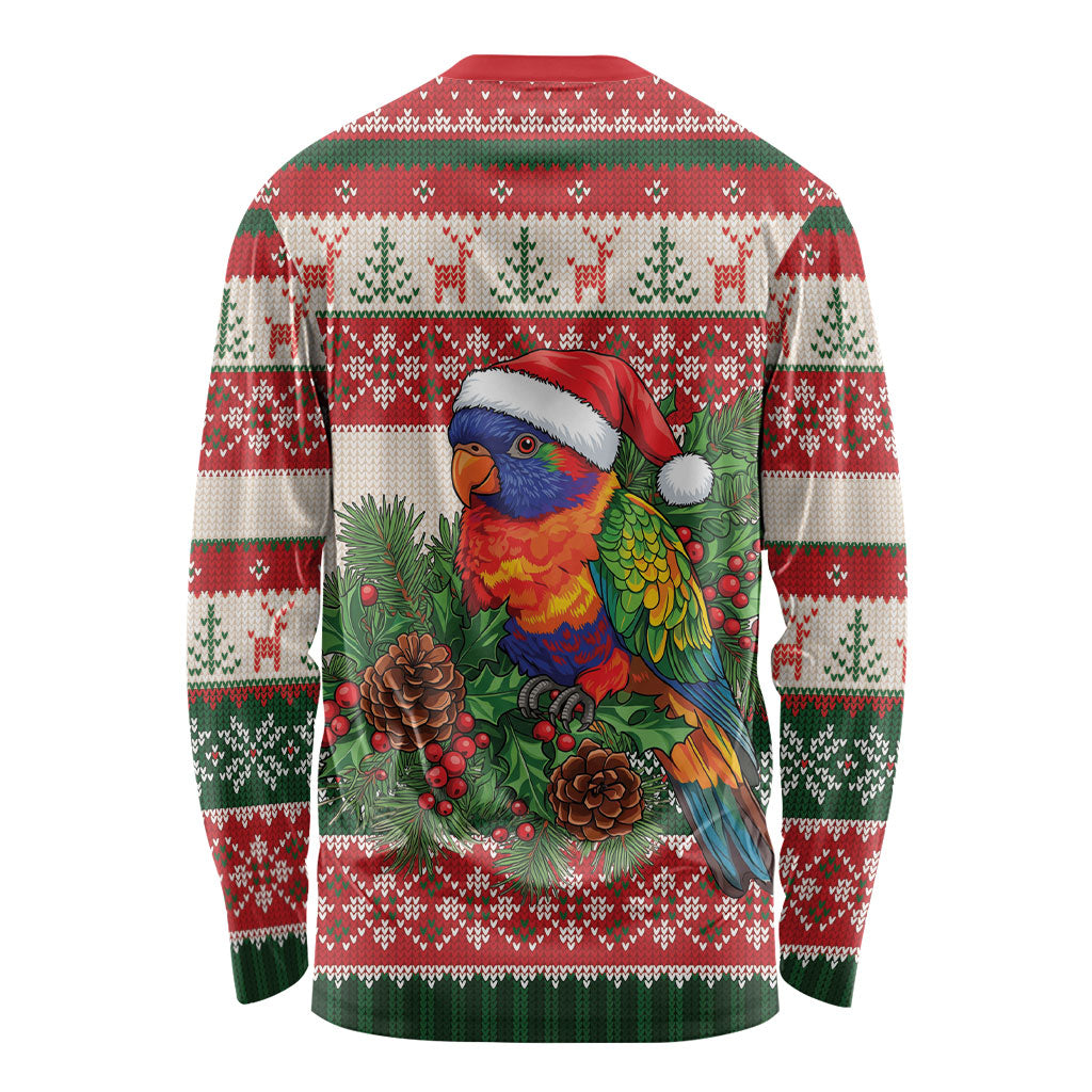 Aussie Rainbow Lorikeets Christmas Long Sleeve Shirt Festive Knitted Pattern Inspired