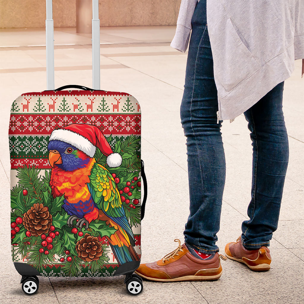 Aussie Rainbow Lorikeets Christmas Luggage Cover Festive Knitted Pattern Inspired