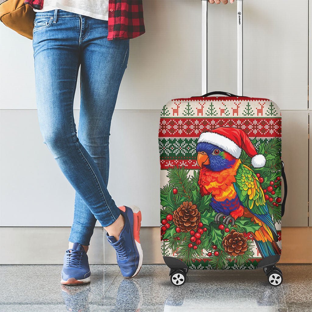 Aussie Rainbow Lorikeets Christmas Luggage Cover Festive Knitted Pattern Inspired