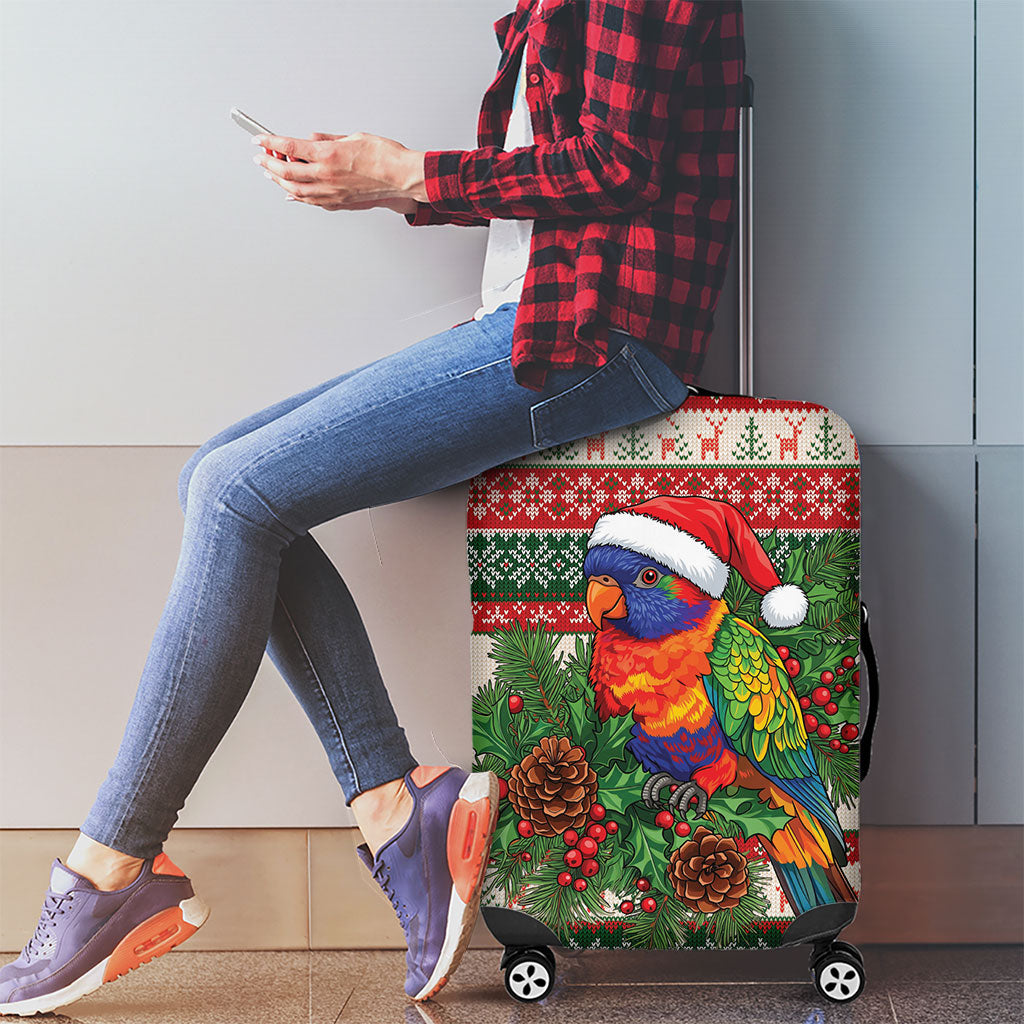 Aussie Rainbow Lorikeets Christmas Luggage Cover Festive Knitted Pattern Inspired