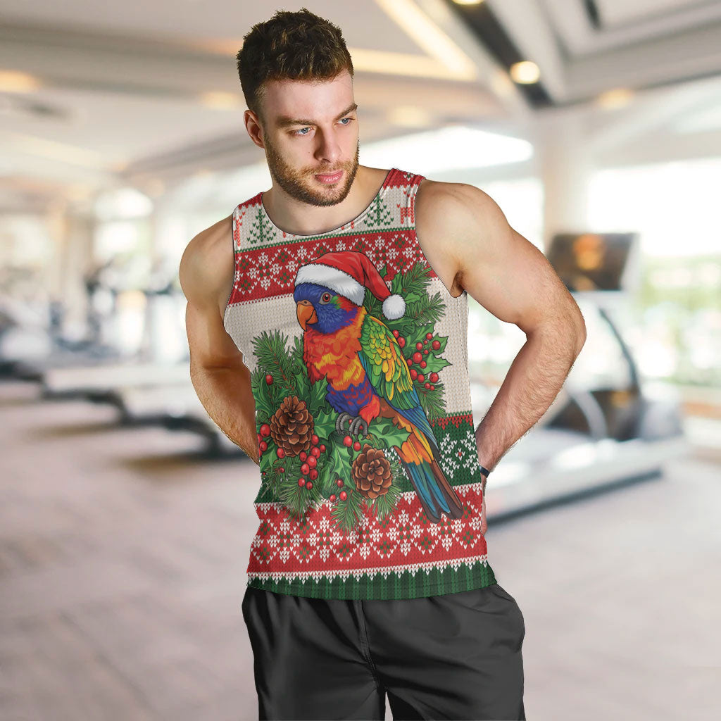 Aussie Rainbow Lorikeets Christmas Men Tank Top Festive Knitted Pattern Inspired