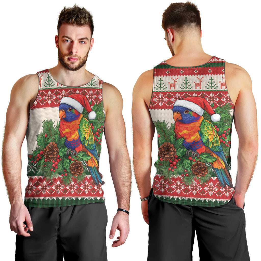 Aussie Rainbow Lorikeets Christmas Men Tank Top Festive Knitted Pattern Inspired
