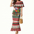 Aussie Rainbow Lorikeets Christmas Mermaid Dress Festive Knitted Pattern Inspired