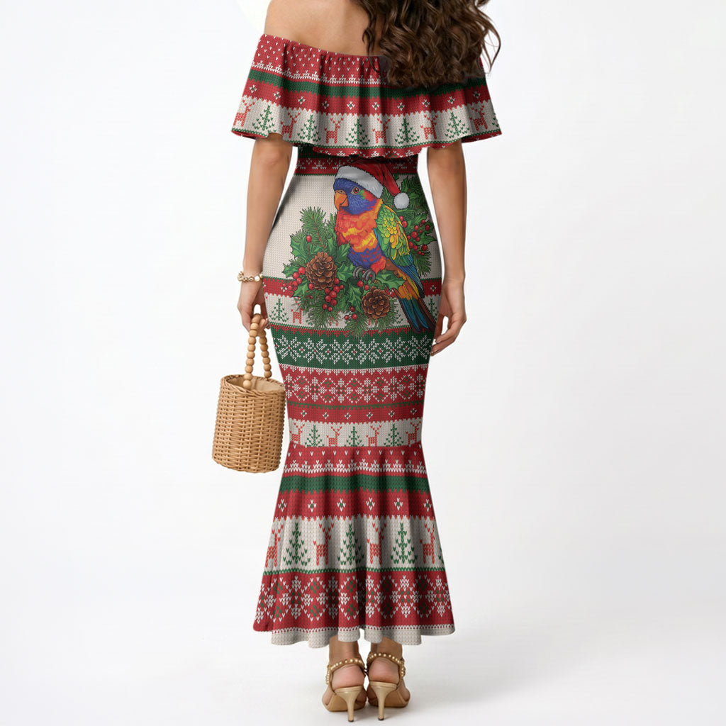 Aussie Rainbow Lorikeets Christmas Mermaid Dress Festive Knitted Pattern Inspired