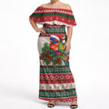 Aussie Rainbow Lorikeets Christmas Off Shoulder Maxi Dress Festive Knitted Pattern Inspired