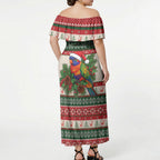 Aussie Rainbow Lorikeets Christmas Off Shoulder Maxi Dress Festive Knitted Pattern Inspired