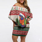 Aussie Rainbow Lorikeets Christmas Off Shoulder Short Dress Festive Knitted Pattern Inspired