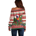 Aussie Rainbow Lorikeets Christmas Off Shoulder Sweater Festive Knitted Pattern Inspired