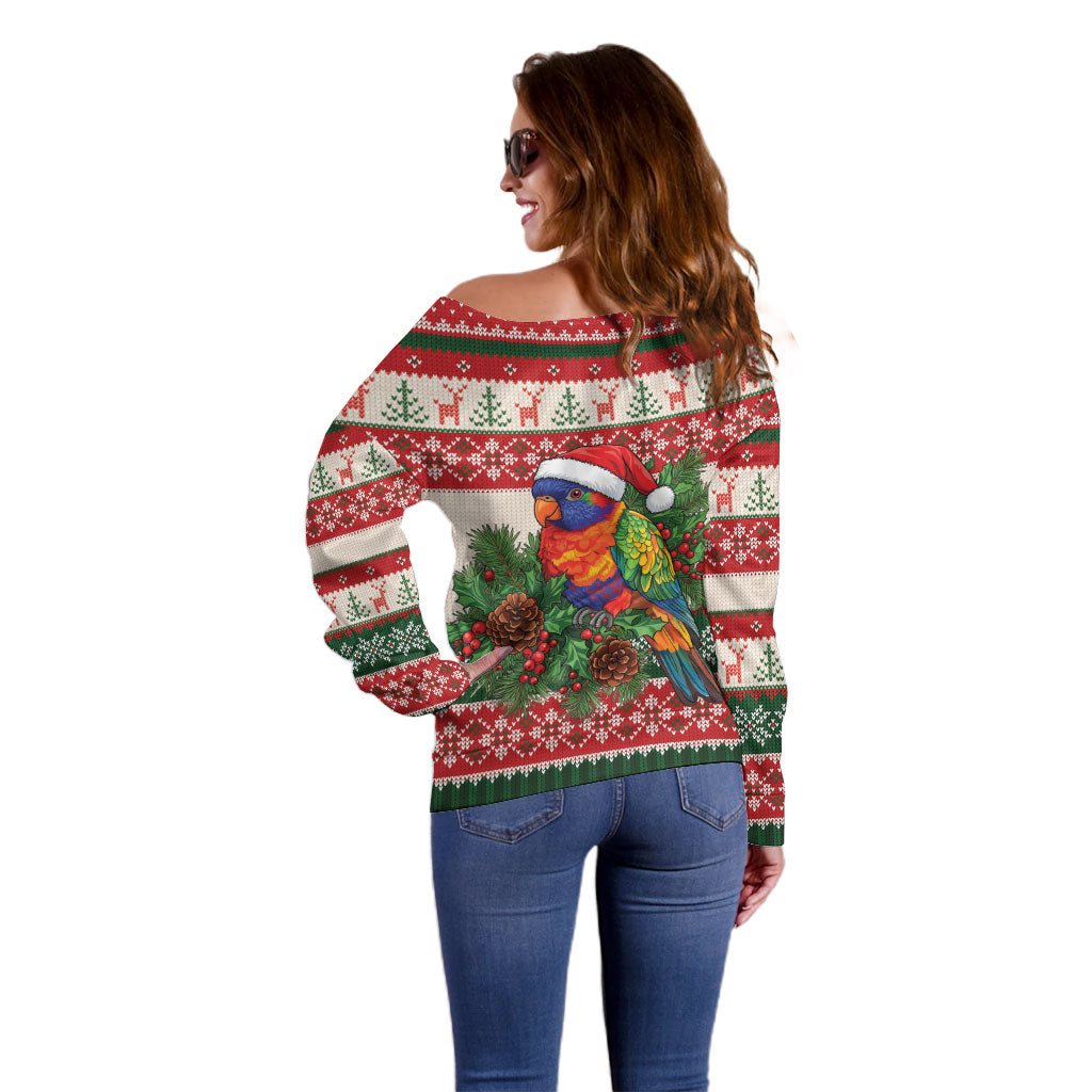 Aussie Rainbow Lorikeets Christmas Off Shoulder Sweater Festive Knitted Pattern Inspired