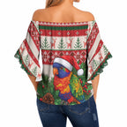 Aussie Rainbow Lorikeets Christmas Off Shoulder Wrap Waist Top Festive Knitted Pattern Inspired