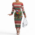 Aussie Rainbow Lorikeets Christmas Off The Shoulder Long Sleeve Dress Festive Knitted Pattern Inspired