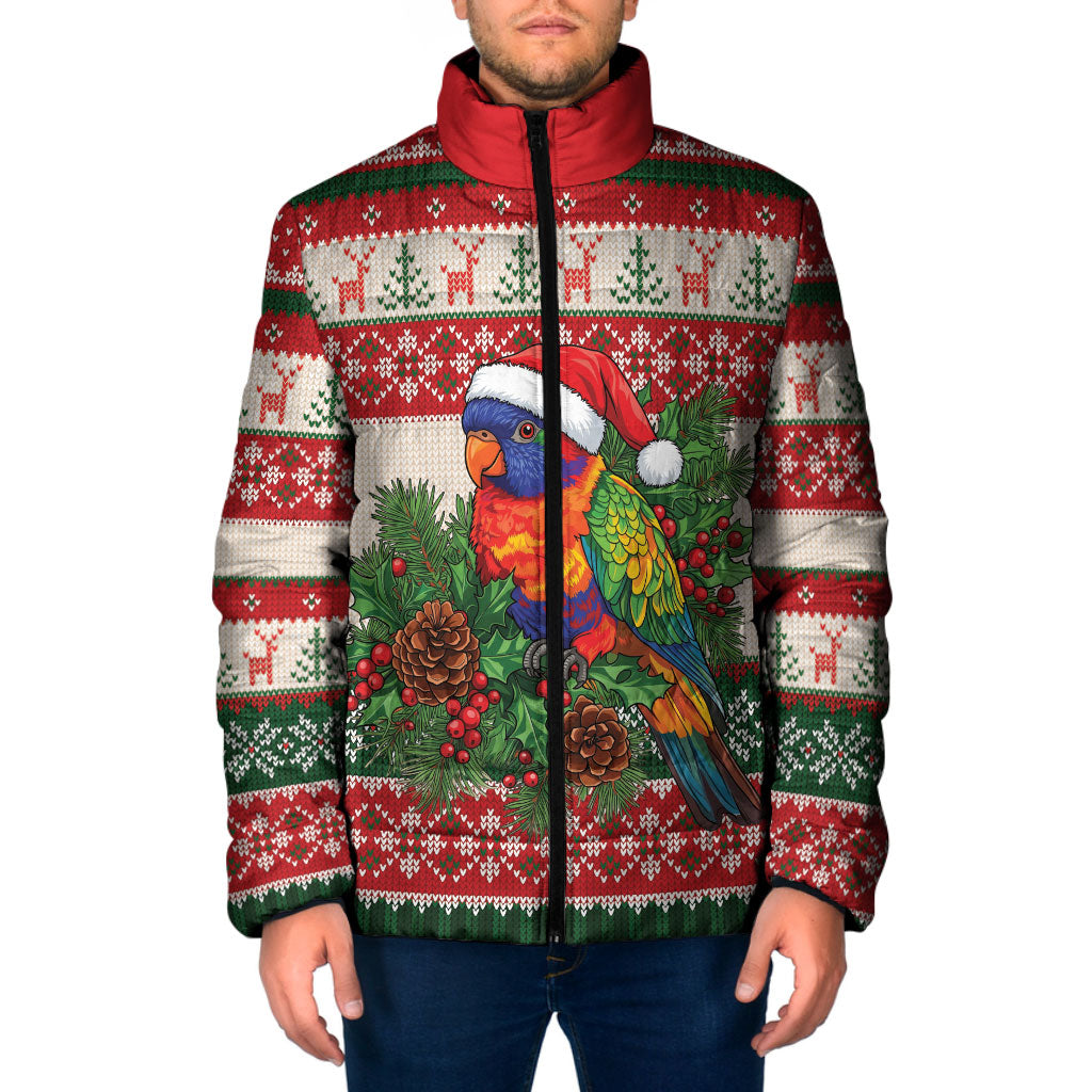 Aussie Rainbow Lorikeets Christmas Padded Jacket Festive Knitted Pattern Inspired