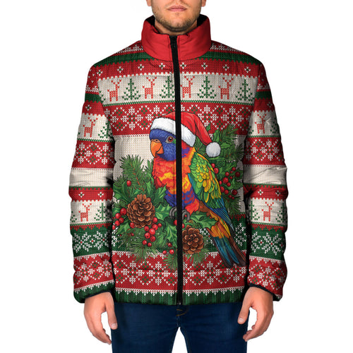 Aussie Rainbow Lorikeets Christmas Padded Jacket Festive Knitted Pattern Inspired