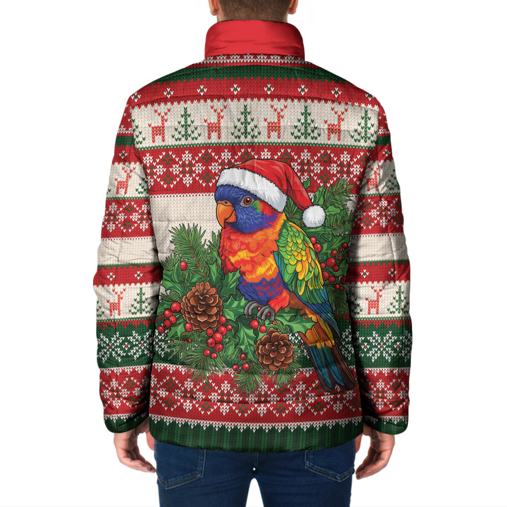 Aussie Rainbow Lorikeets Christmas Padded Jacket Festive Knitted Pattern Inspired