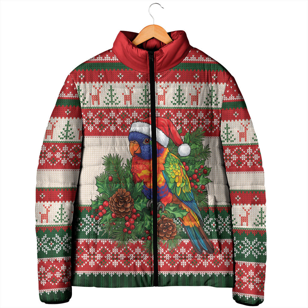 Aussie Rainbow Lorikeets Christmas Padded Jacket Festive Knitted Pattern Inspired