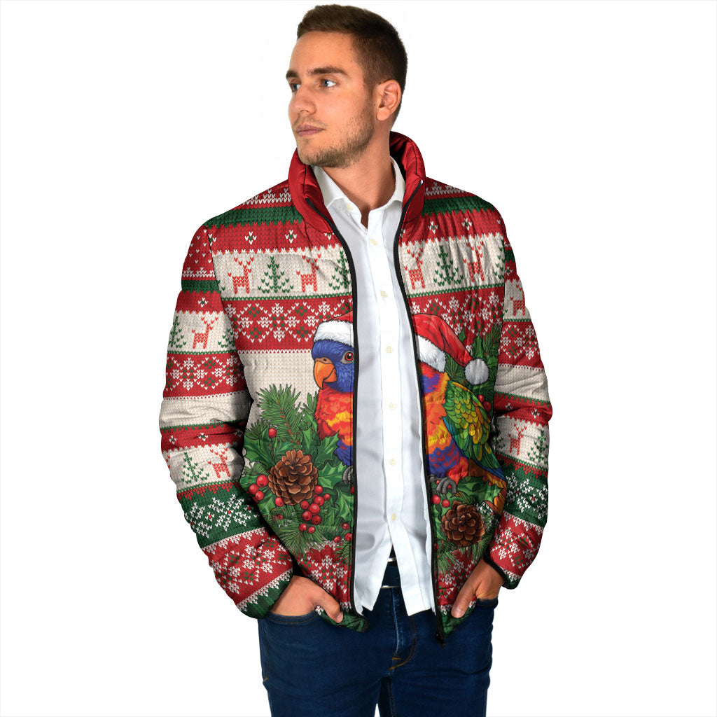Aussie Rainbow Lorikeets Christmas Padded Jacket Festive Knitted Pattern Inspired