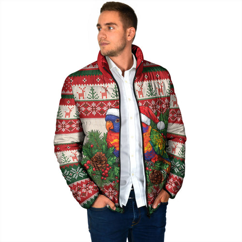 Aussie Rainbow Lorikeets Christmas Padded Jacket Festive Knitted Pattern Inspired
