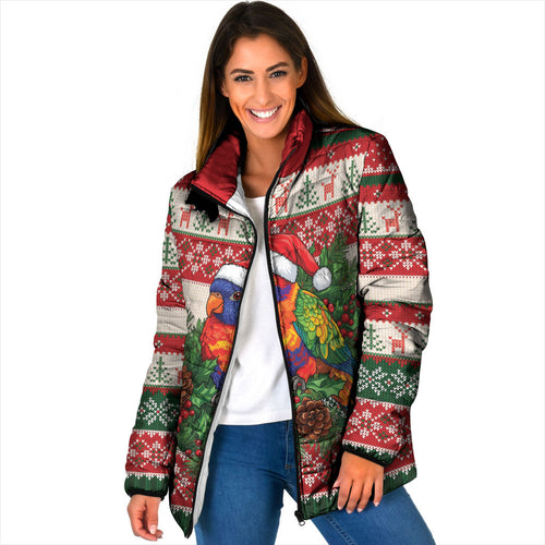 Aussie Rainbow Lorikeets Christmas Padded Jacket Festive Knitted Pattern Inspired