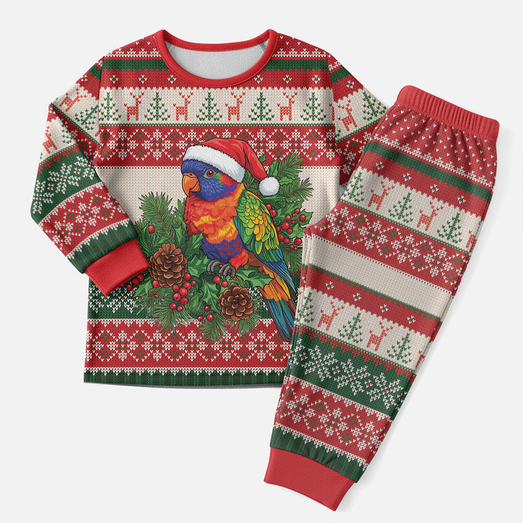 Aussie Rainbow Lorikeets Christmas Pajama Set Festive Knitted Pattern Inspired